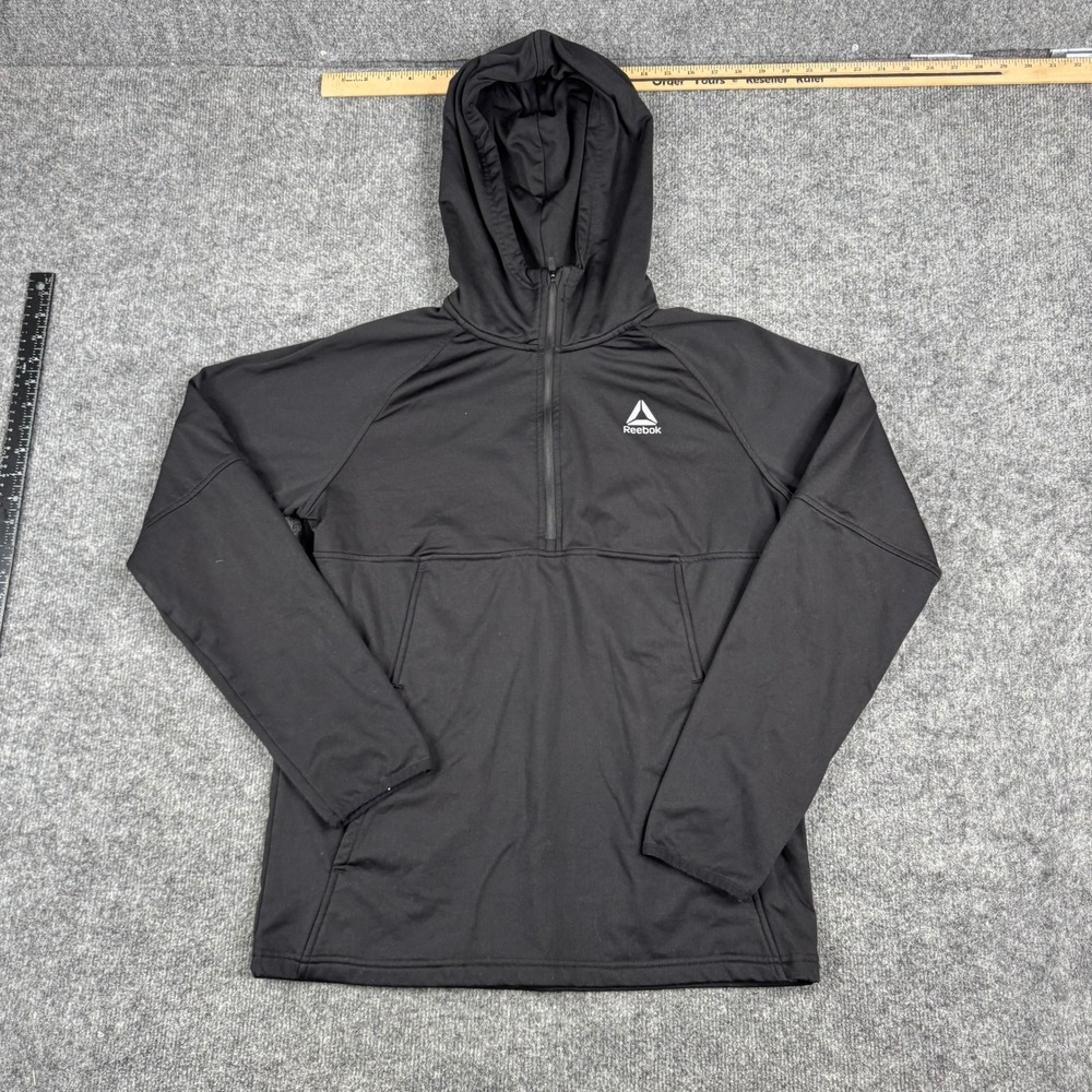 Reebok Hoodie Mens Size Medium Black 1/4 Zip Pullover Athletic Stretch REM23FH20